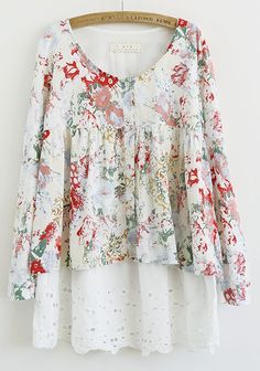 floral + eyelet... Spring Blouses, Repurposed Clothing, Altered Couture, Mori Girl, Mode Inspiration, Two Piece Dress, Upcycle Clothes, Sewing Clothes, Japanese Fashion