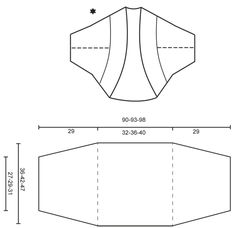 an image of a sewing pattern with measurements for the front and back of a jacket