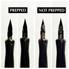 three different types of pens with the words prepped and not prepped