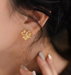 18K Diamond Maple Earring Studs Dainty Leaf Studs Solid Gold - Etsy Dantiy Gold Earrings, Gold Shaped Earrings, Women's Earrings Studs, Cute Gold Earrings Modern, Elegant Gold Earrings For Women, Ladies Earrings Jewellery, Gold Gem Earring Stud, Earrings For Women In Gold, Cute Stud Classy Earrings