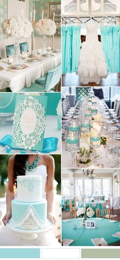 a collage of different pictures with blue and white wedding colors in the same color scheme