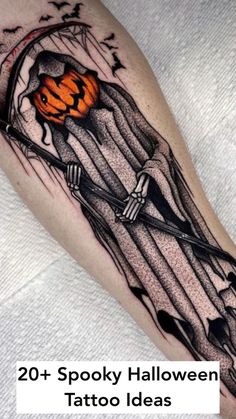 a person with a tattoo on their arm that says 20 spooky halloween tattoo ideas