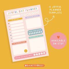 the joyful planner printable is shown on an orange background with a pink circle around it