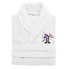 Add Halloween fun with our fashionable Herringbone Bathrobes, featuring a whimsical witch's hat, broom, and legs motif. Linen Bathrobe, Terry Robe, One Piece Clothing, Embroidered Initials, One Piece Pajamas, Gold Monogram, Home Textiles, Sleepwear Robe, Herringbone Pattern