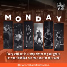 an advertisement for the monday workout program, with images of people doing different exercises in black and white