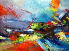 an abstract painting with many colors and shapes