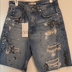 Brand New, Bought To Gift, Never Gifted, Tags Attached Zara Denim Jeans, Stretchy Jean Shorts, Zara Men, Mens Jean Shorts, Mens Denim Shorts, Black Jeans Men, Straight Fit Denim, Black Jean Shorts, White Denim Shorts