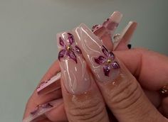 Coffin Gel X Nail Designs, Magenta Nails Design, Clubbing Nails, Gel Manicure Ideas, Pink And Purple Nails, Pink Nail Design, Nails Baddie, Deep Magenta, 3d Flower Nails