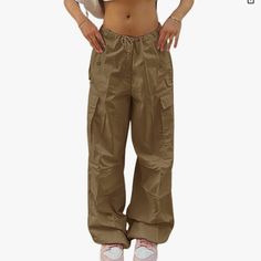 Cargo Pants Women Parachute Baggy Low Waist Zipper Y2k Pants Sz L Grunge Loose Beige Parachute Pants For Women Are Made Of Premium Fabric, Wearable, Skin-Friendly, Soft, Comfortable For All-Day Wear. Casual Loose Parachute Pants Women, Cinch Bottom Womens Cargo Pants, Punk Gothic Style, Fashion Zip Fly With Button Closure, Casual Elastic High-Waist And Full-Length Style, Simple But Versatile, Loose Fitting, Multi Pockets, Adding Fashion To Your Overall Dress. You Can Pair This Loose Cargo Pants Khaki High Waist Y2k Bottoms, Y2k High Waist Khaki Bottoms, Khaki Y2k High-waisted Bottoms, Y2k Style Khaki Bottoms For Spring, Spring Y2k Khaki Bottoms, Baggy Y2k Wide Leg Pants With Pockets, Y2k Cargo Style Bottoms For Fall, Y2k Cargo Style Pants For Fall, Y2k Cargo Pants For Fall