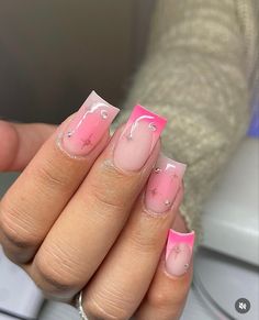 Acrylic Nail Designs Classy, Pink Tip Nails, Makeup Nails Designs, Super Cute Nails, Hippie Nails, Pink Ombre Nails, Nails Design With Rhinestones, Acrylic Nails Designs, Glow Nails