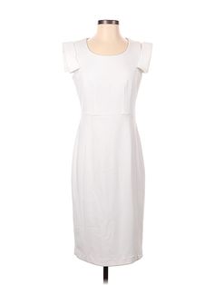 Calvin Klein Casual Dress Size: 4 White Dresses - used. 94% POLYESTER, 6% SPANDEX, Sheath, Square, Solid, Midi/Calf Length, Sleeveless | Calvin Klein Casual Dress - Sheath: White Solid Dresses - Used - Size 4 Calvin Klein Sheath Midi Dress For Formal Occasions, Calvin Klein Midi Length Bodycon Dress For Formal Occasions, Calvin Klein Stretch Summer Midi Dress, Summer Office Dresses By Calvin Klein, Plain Fitted Formal Dress, Formal Fitted Plain Dress, Calvin Klein Formal Spring Midi Dress, Calvin Klein Sheath Midi Dress For Office, Calvin Klein Summer Office Dresses