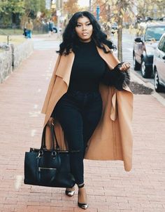 Find More at => http://feedproxy.google.com/~r/amazingoutfits/~3/IruhUdN2j3s/AmazingOutfits.page Outfits Black Women, Fall Fashion Coats, Mode Tips, Authentic Bags, Camel Coat, Casual Work Outfits, Black Women Fashion, Date Outfits