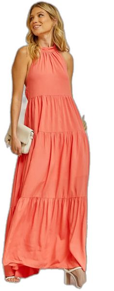 Coral Sundress, Tiered Maxi Dress, Pop Of Color, Sundress, Color Pop, Coral, Maxi Dress, Closet, Color