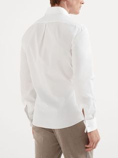 Find BRUNELLO CUCINELLI Long-sleeved Cotton Shirt on Editorialist. white cotton front button fastening fabric-covered buttons classic collar long sleeves buttoned cuffs curved hem Office Dress Shirt With Spread Collar And Button Closure, White Blouse With Hidden Button Closure For Work, Cotton Dress Shirt With Lapel Collar And Button Closure, White Dress Shirt With Hidden Buttons For Office, White Blouse With Placket For Business, Workwear Dress Shirt With Spread Collar And Covered Buttons, Classic Single Breasted Top With Fold Down Collar, White Business Blouse With Placket, Lapel Collar Dress Shirt With Button Closure For Work