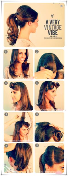 Inspired by 1950?s hairstyles! I am loving this lifted ponytail with curls. :) Art Hairstyles, Vintage Ponytail, Easy Updo, Hair Today, Great Hair, Vintage Hairstyles, Hair Skin