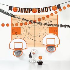 a basketball themed birthday party with hoop and balls