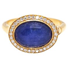 Ring in Yellow Gold for woman 32x Brilliant Cut Diamonds with total weight 0,22ct 1x Faceted Oval Sapphire of 13x9mm with total weight 0,90ct Size 14,5 18kt Yellow Gold 6,60 grams Item brand new Ref.D362105SO Elastic Rings, Diamond Free, Gold Rings Fashion, Modern Ring, Sapphire Stone, Blue Sapphire Rings, Gold Diamond Rings, Sapphire Diamond, Brilliant Cut Diamond