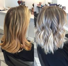 Tipped Out Balayage, Ombre Hair Color For Graying Hair, Cool Blonde And Brown Balayage, Reverse Blonde Balayage Short Hair, Ash Blonde Shadow Root Balayage, Lowlights After Balayage, Medium Hair Balayage Blonde, Ash Blonde Hair Bob, Ash Blonde Hair With Bangs