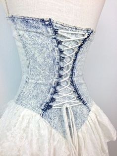 Layered Lace Skirt, Sweetheart Corset, Full Skirt Dress, Outfit Jeans, 80s Dress, Denim And Lace