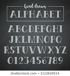 chalkboard type font and numbers on the blackboard with chalk effect, hand drawn