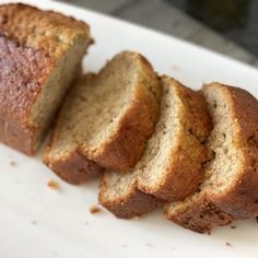 slices of banana bread on a white plate