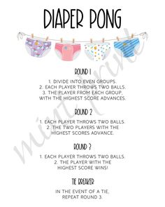 a printable diaper pong game with clothes hanging out to dry on the line