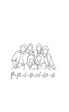 a black and white drawing of four people with the word friend written in it's center