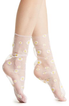 Bring some sheer surprise to your outfit with these tulle socks brightened with pretty daisies. Polyester Hand wash, dry flat Imported Tulle Socks, Your Outfit, Hosiery, High Heel, Daisy, High Heels, Tights, Hand Wash, Socks