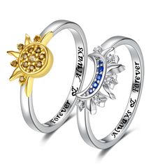 PRICES MAY VARY. ☀ 【Always and Forever】 🌙 "I love three things in this world. Sun, Moon and You. Sun for morning, moon for night, and you forever." This stunning celestial jewelry set is a beautiful and subtle way to express your love and commitment to your loved one. ☀ 【Forever & Always】🌙 Matching Rings Set are great gift for lover, wife, fiancee, sister, mother daughter, friendship rings for bff, friends, or a little treat for yourself on any Life's most Joyful Occasions, like Christmas, Bir Cheap Promise Rings For Teens, Sun And Moon Matching Rings, Mother Daughter Rings Matching, Best Friend Matching Jewelry, Best Friend Promise Rings, Promise Rings For Couples Girlfriends, Rings For Bff, Friendship Rings For 2 Best Friends, Matching Things For Best Friends