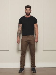 Calça Jeans Marrom Masculina Leoni Marrom     Simples Skinny   Men Clothing, size features are:Bust: ,Length: ,Sleeve Length: Brown Pants Mens Outfits, Brown Jeans Outfit, Brown Pants Outfit, Pants Outfit Men, Brown Jeans, Dark Outfits, Brown Pants