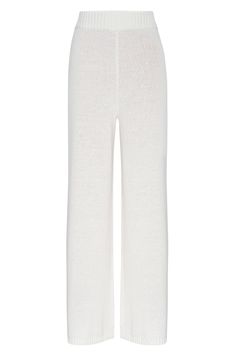 Hamilton Island Pant - White Chic Cotton Wide Leg Pants For Lounging, Cozy Straight Leg Bottoms For Loungewear, Cozy Straight Leg Loungewear Bottoms, Summer Loungewear Sweatpants With Ribbed Waistband, Chic Cotton Sweatpants For Lounging, White Relaxed Fit Knit Bottoms, Chic Loungewear Pants With Ribbed Waistband, White Casual Knit Pants, Casual White Knit Pants