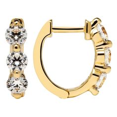 Bella Luce® white diamond simulant 0.50ctw round, 14k yellow gold hoops with velvet gift box. Meaures approximately 0.38" L x 0.13" W and has hinged backings. The diamond equivalent weight is 0.30ctw. Gold Diamond Earrings With Vs Clarity, Round Cut, Vs Clarity Yellow Gold Diamond Earrings, Gia Certified Gold Diamond Earrings For Formal Occasions, Yellow Gold Diamond Earrings With Vs Clarity, Yellow Gold Diamond Earrings With Vs Clarity For Anniversary, Diamond Simulant, Gold Hoops, Yellow Roses, Gold Material