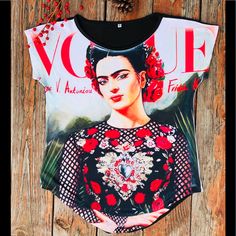 Super Soft And Comfortable Cotton Tee Of Frida Kahlo. Perfect Gift For The Holidays. Top Tee, Cotton Tee, Black Red, Checks, Black And Red, Short Sleeves, Womens Tops, Tops & Tees, Holidays