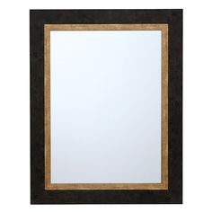 a black and gold framed mirror on a white background