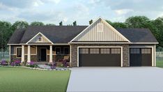 this is an artist's rendering of a two - story house with garages