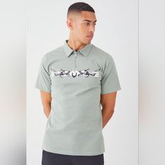 Elevate Your Wardrobe With This Stylish Boohoo Graphic Polo Shirt. The Shirt Features A Collared Neckline, Short Sleeves, And A Regular Fit. The Medium-Sized Shirt Is Perfect For Men Who Want To Make A Statement With Their Fashion Choices. The Shirt Comes In A Vibrant Green Color With A Medium Fabric Wash That Gives It A Unique Look. The Shirt Is Made Of High-Quality Materials That Ensure It Is Durable And Comfortable To Wear. It Is Perfect For Casual Occasions, And The Graphic Print Pattern Add Vibrant Green, Mens Green, Print Pattern, Boys T Shirts, Quality Fashion, Fashion Item, Green Color, Print Patterns, Polo Shirt