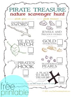 a printable pirate treasure game with words and pictures