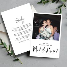 an image of two people on their wedding day with the words, what if you be my maid of honor?