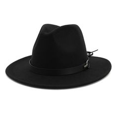 This Fedora Panama Hat comes with a decorative black belt tied around the outer head circumference, giving a classic look with a touch of hip which is exhibited by the ties at the back. Its tall crown-shaped into a center dent shows off a definitive style of a fedora. The wide brim is flat characterizing the Panama Hat. The knitting method is plain. This hat features various colors which can perfectly match your outfit on different occasions. It can be worn on casual events or outdoors when you want to be protected from the sun while staying fashionable. You can wear this hat in any season as the material from where it is made namely cotton, polyester and wool felt will provide you with utmost care. Innovato Design has made another cutting edge product to suit your needs.  Product Highligh Classic Adjustable Black Hat Bands, Adjustable Black Top Hat For Winter, Adjustable Black Top Hat With Wide Brim, Classic Black Adjustable Fedora, Formal Black Adjustable Hat Bands, Adjustable Black Hat Band For Spring, Adjustable Black Hat Bands For Spring, Chic Adjustable Solid Color Hat Bands, Black Adjustable Wide Brim Fedora