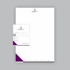 the logo and stationery design is designed to look like it has purple accents