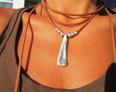 long leather necklace tassel necklaces bohemian jewelry by kekugi Bohemian Adjustable Silver Tassel Necklace, Bohemian Silver Adjustable Tassel Necklace, Adjustable Silver Bohemian Tassel Necklace, Silver Bohemian Lariat Tassel Necklace, Bohemian Lariat Necklace With Tassels, Silver Bohemian Dangle Tassel Necklace, Festival Dangle Tassel Necklace, Vegan Jewelry, Wrap Necklace