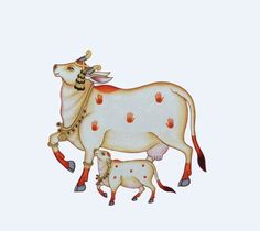 a cow and her calf are depicted on a white background