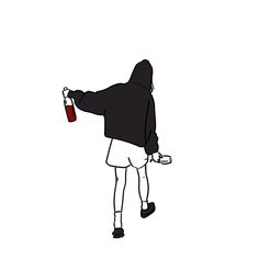 a person wearing a black hoodie holding a red bottle