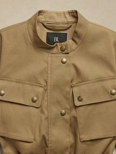 Lorainne Utility Jacket | Banana Republic Khaki Outerwear With Cargo Pockets For Everyday, Everyday Khaki Outerwear With Cargo Pockets, Fall Utility Jacket With Cargo Pockets For Everyday, Classic Outdoor Utility Jacket With Snap Buttons, Classic Utility Jacket With Snap Buttons For Outdoor, Utility Style Jacket With Snap Buttons For Workwear, Utility Jacket With Button Closure For Work, Khaki Utility Jacket With Snap Buttons For Fall, Everyday Utility Jacket With Multiple Pockets