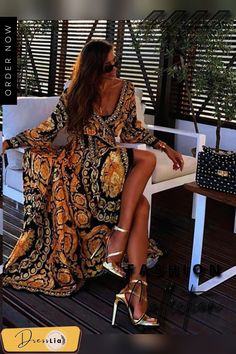 Women's Wrap Dress Maxi Long Dress - Long Sleeve Other Print Spring & Summer Deep V Hot Boho Holiday Going Out Beach Yellow S M L Xl Xxl 3xl / Vacation Dresses Summer Long Sleeve Maxi Dress For Holiday, Summer Party Dress With Baroque Print, Long Sleeve Maxi Dress For Beach Holiday, Summer Baroque Print Dresses, Casual Long Sleeve Maxi Dress For Holiday, Long Sleeve Maxi Dress For Summer Holiday, Chic Summer Dresses With Baroque Print, Chic Summer Dress With Baroque Print, Chic Baroque Print Summer Dress