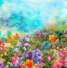 Wildflowers AI Painting by Raz Garden Painting Art, Landscape With Flowers, Painting Daisy, Christmas Painting, Flower Landscape, Garden Painting, Phone Skins, Mugs Stickers, Art Prints For Sale