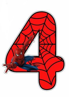 the number four with a spiderman on it