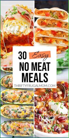 These no meat meals are cheap, easy to make and perfect for Meatless Mondays. Hearty, family friendly recipes! No Meat Meals, 7 Day Cabbage Soup Diet, Meatless Meals Healthy, Meals Without Meat, Meat Meals, No Meat, Meat Free Recipes, Meatless Dinner, Meat Dinners