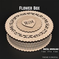 a wooden box with a heart and the word'flower box'written on it