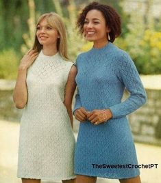 two women standing next to each other wearing dresses and holding their hands in their pockets